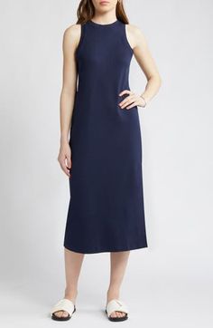 Breathable stretch cotton enhances the comfort of a ribbed tank dress you'll wear on endless repeat. Slips on over head Crewneck Sleeveless 97% pima cotton, 3% spandex Machine wash, tumble dry Imported Merino Wool Clothing, Ribbed Tank Dress, Ankle Dress, Wool Clothing, Tank Top Dress, Navy Blazer, Ribbed Tank, Dress Sleeveless, Nordstrom Dresses