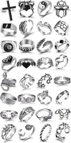 Rings Alt, Bulky Rings, Alt Rings, Emo Rings, Rings Hippie, Chunky Silver Jewellery, Rings Chunky