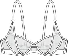 Bra Technical Drawing, Bra Illustration Drawing, Corset Flat Sketch, Bra Flat Sketch, Technical Flats Fashion, Fashion Flats Illustrations, Flat Fashion Illustration, Bra Sketch, Lingerie Sketch