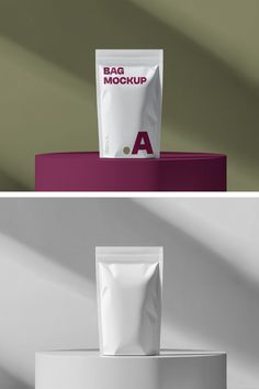 the packaging design for bag mockup is shown in three different colors