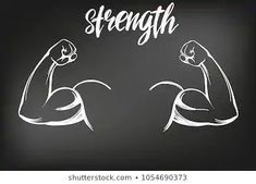 a man's arm flexing his muscles with the word strength above it on a black