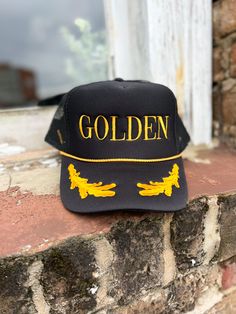 Step out in style and show off your edgy fashion sense with this Golden Oak Leaves Foam Hat! This prime piece of head gear features an embroidery detail, plus a foam cap for extra comfort. So why not take a chance and take your look to the next level with the Golden Oak Leaves Foam Hat? Adjustable Snap Back. Gold Snapback Hat One Size, Trendy Gold Snapback Hat, Adjustable Gold Visor Hat, Gold One Size Snapback Baseball Cap, Trendy Gold Snapback Baseball Cap, Streetwear Visor Hat, One Size Fits Most, Gold Baseball Cap For Streetwear, Trendy Trucker Hat With Embroidered Logo And Visor, Trendy Trucker Hat With Embroidered Logo