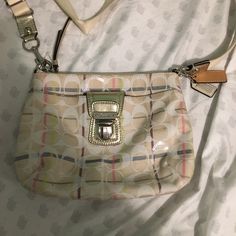 Never Used, Perfect Condition. Spring Coach Shoulder Bag With Adjustable Strap, Coach Cream Pouch Shoulder Bag, Trendy White Coach Bags, Coach White Travel Shoulder Bag, Coach White Shoulder Bag For Travel, White Coach Shoulder Bag For Travel, White Crossbody Bag With Zipper Closure, Coach White Pouch Shoulder Bag, White Coach Pouch Shoulder Bag