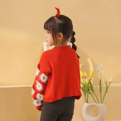 Playful Winter Cardigan, Playful Long Sleeve Red Sweater, Playful Winter Soft Knit Sweater, Cozy Red Holiday Tops, Cute Red Long Sleeve Sweater, Cute Red Crew Neck Sweater, Cute Red Winter Sweater, Cute Red Winter Tops, Red Long Sleeve Christmas Sweater