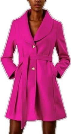 Pink Single Breasted Pea Coat For Fall, Pink Long Pea Coat For Spring, Pink Fall Pea Coat With Button Closure, Pink Shawl, Belted Coat, Weekend Style, Pencil Dress, Shawl Collar, Bright Pink