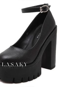 Lasaky - Stylish Ladies High Heel Sandal with Trendy Buckle Accent Chunky Black Heels, Mary Jane Platform Shoes, Rough Heels, Elegant High Heels, Chic Shoes, Super High Heels, Spike Heels, Style Punk, Leather Wedge Sandals