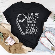 🎉 Embrace the dark side of fashion this Halloween! 🎃✨ Why stop at black when you can rock a tee that’s even darker? Let’s celebrate the spooky season in style! 🖤👻 #HalloweenFashion #DarkStyle #FashionLover #SpookySeason #OOTD #InstaFashion #TrendyTees #GothicVibes #FallFashion #StyleInspo
 Shop Now https://www.alluforu.com/product-page/i-ll-stop-wearing-black-when-they-make-a-darker-color-halloween-tee Sassy Tee, Faith Tees, Fall Tee, Love Me Like, Mom Tees, Halloween Tees, Christmas Tees, Spirit Halloween, Printed Tees