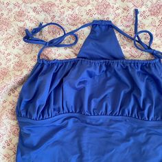 Never Worn! Was From A Sample Sale So No Tags Fitted Blue Backless Halter Top, Blue Fitted Backless Halter Top, Blue Sleeveless Tankini For Beach, Sleeveless Blue Tankini For Beach, Fitted One-piece Halter Top For Poolside, Beachy Halter Neck Swim Dress For Swimming, Blue Fitted Tankini For Beachwear, Blue Sleeveless Tankini For Beach Party, Fitted Blue Tankini For Beachwear