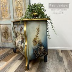 a planter that is sitting on top of a dresser