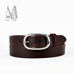 "To choose your buckle, make a selection from the drop-down menu, and the picture will change to match. This warm brown leather belt has a narrow 1\" (25mm) profile making it highly versatile.  Easily fitting both jeans and formal trousers, this luxurious skinny belt also makes a neat waist belt to cinch in dresses and coats. Carefully hand crafted from Italian vegetable tanned leather by a member of our small team at our London workshop;  these belts are constructed with press studs to enable buckle swapping, making for an even more unique and versatile accessory. Featuring a matching keeper, tapered tip and a foil stamped logo on the inside of the belt - we've kept the design clean, minimal and functional.   Stamped crisply next to our logo, you'll notice our 25 year Warranty Snips - gua Classic Brown Belt Buckles With Silver Buckle, Classic Brown Belts And Suspenders For Everyday, Adjustable Brown Belts With Silver Buckle, Adjustable Brown Belt With Silver Buckle, Brown Adjustable Belt With Silver Buckle, Leather Belt Crafts, Jeans Formal, Womens Belt, Mens Belt