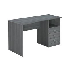 an office desk with two drawers on the bottom and one drawer at the top, in grey