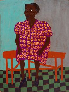 a painting of a person sitting on a bench