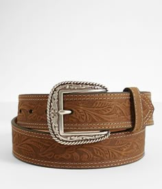 Ariat Leather Belt - Brown 36, Men's Brown 1 1/2 embossed leather belt. Due to the nature of leather/suede, small variances of color in the skin may occur, this is in no way considered a defect. These are inherent characteristics of leather/suede and will enhance the individual look of your garment.. Genuine Leather.. MEN'S BELT SIZE CONVERSION CHART Waist (size) 28-30 32-34 36-38 40-42 Belt Length 30-32 34-36 38-40 42 Belt Size S M L XL *Conversion sizes may vary.*Belt size is converted by addi Ariat Belts, Country Belts, Custom Leather Belts, Cowboy Aesthetic, Chris Stapleton, Gold Belts, Leather Belts Men, Men's Belt, Western Belts