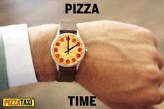 a person wearing a wrist watch with pizza on it