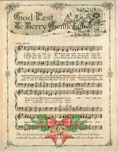 an old sheet with christmas music and bells on it's front page, the words god rest me merry gentlemen