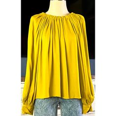 New With Tags Size 6 This Gorgeous Swing Blouse By Ulla Johnson Is A Beautiful Chartreuse Color. The Longsleeve Top Has A Tie On The Back Of The Neck. The Pleated Fabric Is 100% Viscose. Measurements Laying Flat: Length 24” Bust 24 1/4” Elegant Yellow Tops For Fall, Mustard Long Sleeve Blouse For Fall, Chic Yellow Fall Top, Chic Yellow Tops For Fall, Yellow Long Sleeve Blouse For Fall, Flowy Yellow Blouse For Fall, Chic Yellow Blouse For Fall, Elegant Long Sleeve Yellow Blouse, Yellow Flowy Blouse For Spring