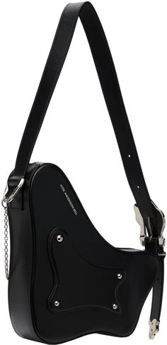 Andersson Bell.Black Guitar Bag.Structured buffed leather shoulder bag in black. Detachable chain with graphic hardware at pin-buckle shoulder strap..· Logo stamp at face.· Graphic appliqué and studs at face.· Zip closure.· Full twill lining.· Logo-engraved silver-tone hardware.· H9' x W11.5' x D2.5'.Supplier color: Black.Leather..Made in South Korea..241375M170003 Luxury Black Shoulder Bag With Hardware, Edgy Leather Shoulder Bag With Metal Hardware, Designer Leather Shoulder Bag With Hardware, Designer Black Bags With Hardware, Leather Shoulder Bag For Concert, Modern Black Bags With Hardware, Designer Shoulder Bag With Hardware For Evening, Modern Black Saddle Bag With Branded Hardware, Black Saddle Bag With Branded Hardware For Evening