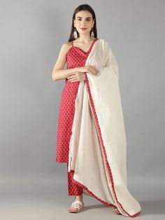 lava-red-geometric-handblock-print-suit-set-paired-with-lurex-cotton-dupatta-11703135RD, Women Indian Ethnic Clothing, Cotton Kurta Set Dupatta Red Bandhani Print Palazzo Set With Traditional Drape, Red Bandhani Print Palazzo Set For Navratri, Red Bandhani Print Palazzo Set For Festivals, Red Bandhani Print Palazzo Set For Festive Occasions, Festive Red Palazzo Set With Bandhani Print, Red Kurta With Printed Motifs In Traditional Drape, Red Traditional Drape Sets With Printed Motifs, Red Sets With Printed Motifs In Traditional Drape, Red Sets With Printed Motifs And Traditional Drape