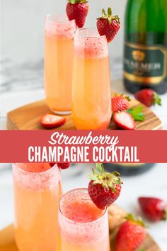 two glasses filled with champagne and strawberries