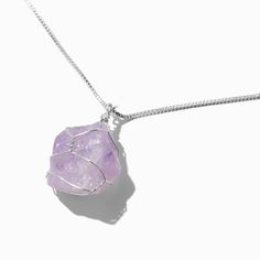 Claire's Wire-Wrapped Purple Crystal Amethyst Long Pendant Necklace Pale Purple Necklace, Silver Amethyst Necklace, Twilight Jewelry, Purple Crystal Necklace, Preppy Necklaces, Lavender Necklace, Piercing Kit, Amethyst Crystal Necklace, Crystal Amethyst