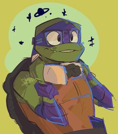 a drawing of a turtle in a space suit sitting on top of a chair and looking at the camera