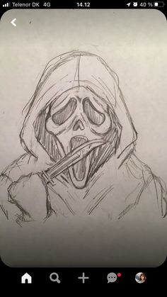 a drawing of a person with a hood on