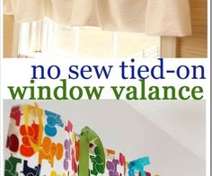 no sew tie on window valance made with fabric from the children's book