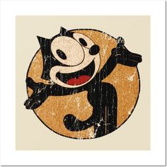 an image of a cartoon cat on a brown and black background with the word happy