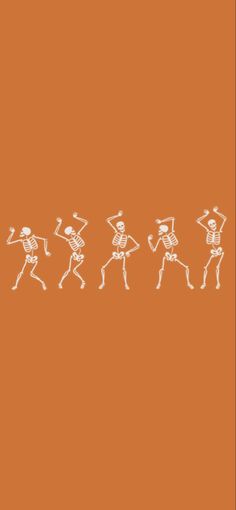 an orange background with white drawings of skeletons dancing