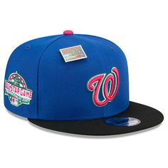 Big League Chew is synonymous with baseball. This Washington Nationals Watermelon Big League Chew Flavor Pack 9FIFTY Snapback Hat from New Era blends America's favorite game with the game's favorite bubblegum. The Big League Chew pin, meant to look like a flavored pack of gum, makes this a unique and stylish hat to go along with your game day fit.Big League Chew is synonymous with baseball. This Washington Nationals Watermelon Big League Chew Flavor Pack 9FIFTY Snapback Hat from New Era blends A Cheap Snapback Sports Fan Hat, Casual Blue Hat For Fan Gear, Casual Baseball Cap With Short Brim For Baseball Season, Blue Fitted Hat With Flat Brim For Game Day, Blue Flat Bill Hat For Sports Events, Blue Casual Sports Fitted Hat, Casual Blue Fan Gear Hat, Short Brim Baseball Cap For Baseball Season, Blue Curved Brim Hat For Baseball Season