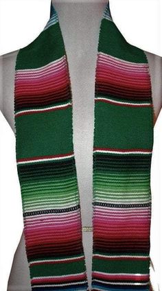 Brand New Only By New Creations Fabric & Foam Inc Each graduation stole is hand made from authentic Mexican serape blankets woven. These are made of thick woven thread so they will lay flat Each stole sash measures 5" wide x 76" long. The color is identified by the largest stripe in the sash. Each sash has assorted other colors as well. As each blanket is hand made, variation in color and pattern will occur The digital images we display have the most accurate color possible. However, due to Latino Pride, Mexican Serape Blanket, Serape Fabric, Serape Blanket, Graduation Sash, Mexican Serapes, Graduation Stole, Authentic Mexican, Handmade Brand