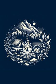 An enchanting campfire illustration under a starry night sky, capturing the magic of outdoor adventures. Camping Illustration Art, Campfire Logo, Campfire Illustration, Camp Illustration, Campfire Art, Campfire Design, Ocean Sleeve Tattoos, Camping Wallpaper, Backpack Drawing