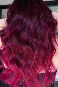 Raspberry Sorbet Pink Faded Magenta Hair, Red Into Pink Hair, Dark Red To Pink Ombre Hair, Red Hair Pink Undertones, Cranberry Pink Hair, Pink Hair Color On Black Women, Pink And Brown Balayage, Red Purple Ombre Hair, Red And Pink Ombre Hair