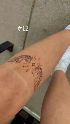 Girl Shin Tattoo, Bible Verse Tattoo Leg, Wings Above Knee Tattoo, Ethereal Patchwork Tattoo, Wings On Knee Tattoo, Angel Wing Leg Tattoo, Dainty Shin Tattoo, Angel Wings Knee Tattoo, Star On Knee Tattoo