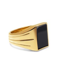 Nialaya Men's Ring Gold Squared Signet Ring with Onyx Modern Onyx Signet Ring For Gift, Modern Onyx Rings For Formal Occasions, Elegant Black Stainless Steel Signet Ring, Formal Black Stainless Steel Signet Ring, Modern Onyx Rings For Anniversary, Modern Onyx Ring For Anniversary, Modern Onyx Signet Ring Gift, Minimalist Black Tarnish Resistant Rings, Minimalist Black Tarnish-resistant Rings