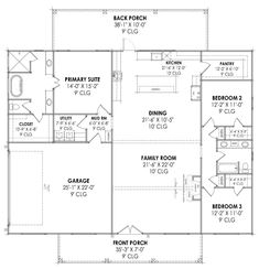 the floor plan for a two story house with three bedroom and an attached garage area