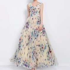 Material: Chiffon  Color: Photo Color  Size Chart: (CM)  S: Bust 88, Waist 72, Length 122  M: Bust 92, Waist 76, Length 124  L: Bust 96, Waist 80, Length 126  XL: Bust 100, Waist 84, Length 128  XXL: Bust 104, Waist 88, Length 130 Maxi Dress Beach, Dress Beach, Maxi Robes, Chiffon Maxi, Chiffon Maxi Dress, Print Chiffon, Long Maxi, Up Girl, Beach Dresses