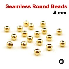 brass round beads are shown on a white background with the words seamless round beads