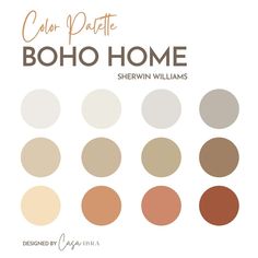 the color palette for boho home by sherylin williams, featuring different shades