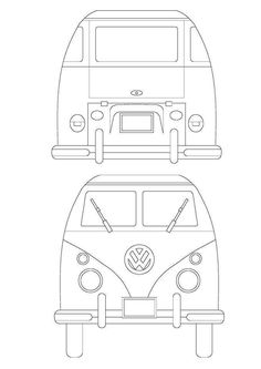 the front and back view of a vw bus