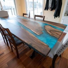 Double River Live Edge Epoxy Table - Brick Mill Furniture Live Edge Kitchen Table, Epoxy Wood Table, Wood Resin Table, Wood Table Design, Dining Sofa, Wood Epoxy, Epoxy Table, Epoxy Resin Table, River Table