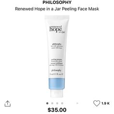 Brand New Philosophy Renewed Hope In A Jar Peeling Face Mask Unopened, Seal Still In Place. Philosophy Mask, Peeling Face Mask, Peeling Face, Face Peel Mask, Skin Care Mask, In A Jar, Skin Care Women, Philosophy, Face Mask