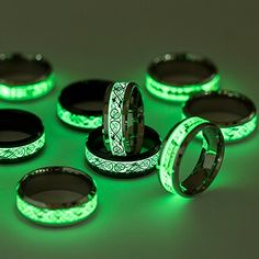 Fashion Luminous Rings Retro Minimalist  Stainless Steel Fluorescent Ring Couple Jewelry Dragon Luminous Silver Jewelry For Party, Silver Glow In The Dark Jewelry For Party, Silver Glow-in-the-dark Jewelry For Party, Green Luminous Round Jewelry, Luxury Jewelry Gift, Tattoo Band, Heart Retro, Dark Rings