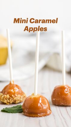 mini caramel apples are sitting on a table