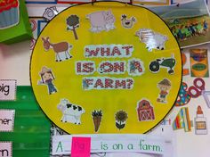 what is your farm? bulletin board with stickers on it and other items around it