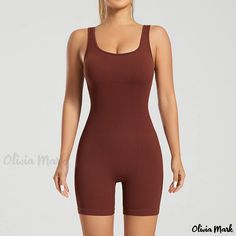 Olivia Mark - Seamless Threaded Bodysuit for Yoga and Fitness, Quick-Drying Yoga Romper with Shorts Style Leggings, Dressing Style, Color Fabric, Olivia Mark, Quick Dry, Rompers, Solid Color, Yoga, Leggings