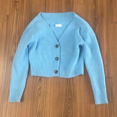 Mng Light Blue Cardigan Sweater V-Neck Long Sleeve Brown Buttons Blue Cardigan Aesthetic, Light Blue Cardigan, Blue Cardigan, V Neck Cardigan, Cardigan Sweater, Cable Knit, Sweater Cardigan, Sweaters & Cardigans, Mango