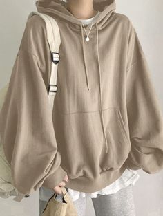 Women's Solid Color Casual Hoodie, Regular Fit Khaki Casual  Long Sleeve Fabric Plain Pullovers Non-Stretch  Women Clothing, size features are:Bust: ,Length: ,Sleeve Length: Oversized Hoodie Outfit, Big Hoodies, Baggy Hoodie, Hoodie Aesthetic, Diy Vetement, Hoodie Outfit, Drawstring Hoodie, Oversized Sweatshirt, Oversize Hoodie