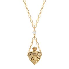 This gorgeous 1928 14k Gold-Dipped Crystal Filigree Heart With Glass Vial Necklace is a must add to your jewelry collection. Featuring a 14k gold dipped filigree heart vial pendant accented with clear crystal bead accent on gold tone chain. This gorgeous 1928 14k Gold-Dipped Crystal Filigree Heart With Glass Vial Necklace is a must add to your jewelry collection. Featuring a 14k gold dipped filigree heart vial pendant accented with clear crystal bead accent on gold tone chain. Alloy base materia Vial Pendant, Vial Necklace, Filigree Heart, Locket Pendant Necklace, Glass Vials, Pendent Necklace, Shiny Things, Necklace Online, Gold Dipped