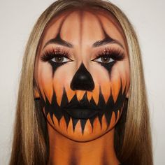 Pumpkin Make Up Halloween, Pumpkin Face Makeup Men, Work Halloween Makeup, Full Face Halloween Makeup, Pumpkin Makeup Easy, Scary Pumpkin Costume, Halloween Pumpkin Costume, Orange And Black Makeup